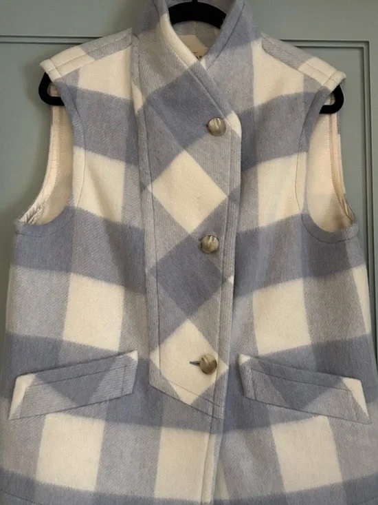 SEZANE Carlo Vest in Blue and White Plaid Wool Fully Lined Sz 38 6 NWT - Picture 5 of 8